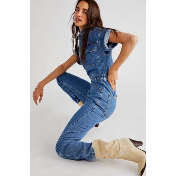 We The FreeBlue Marci Denim Overalls Jumpsuit in High Noon ~ Medium